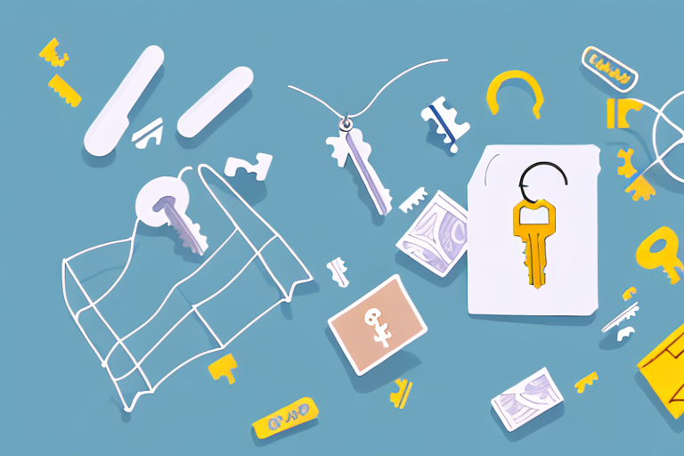 A set of keys lost on the ground with a broken piggy bank in the background