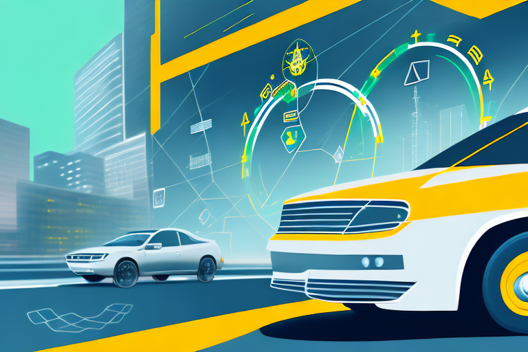 A car with arag automobilclub insignia navigating through a cityscape