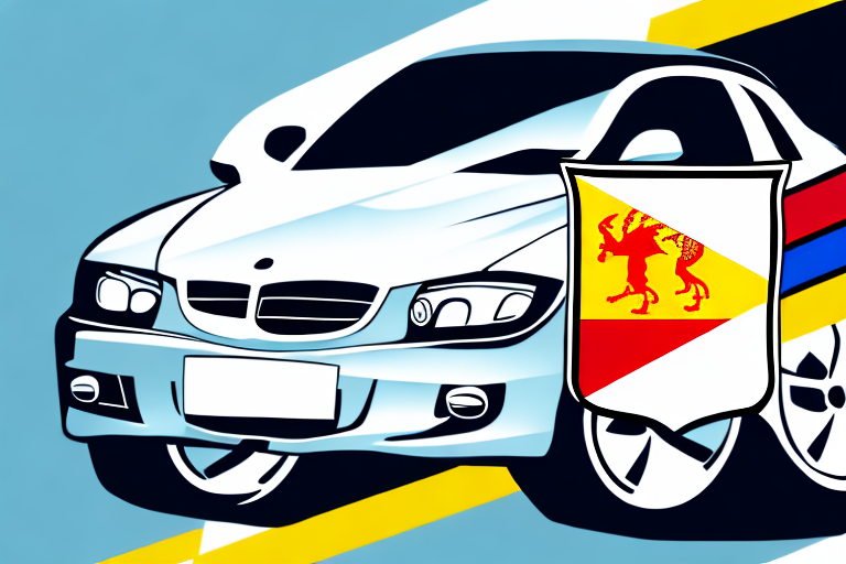 A car with an insurance policy document and a german flag in the background