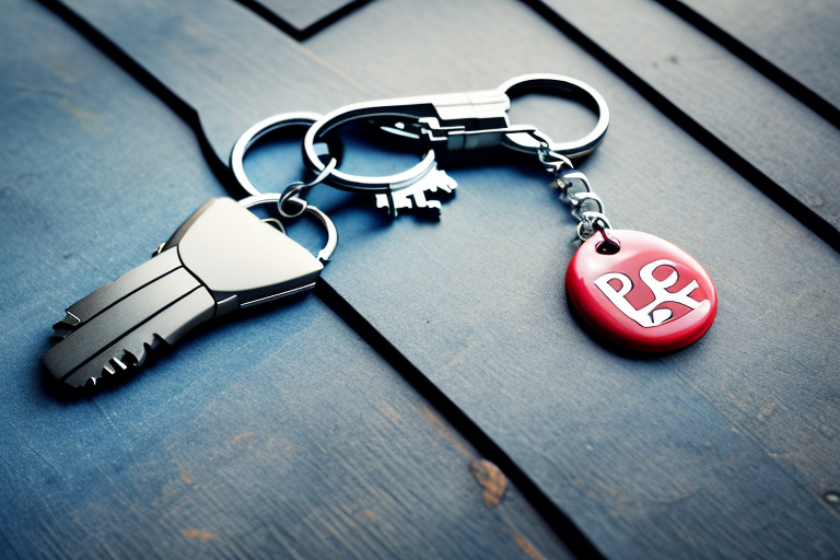 A car key lying on the ground with a price tag attached to it