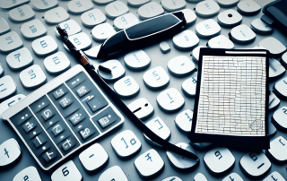 A motorcycle next to a calculator