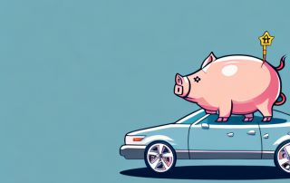 A car with a piggy bank on its roof