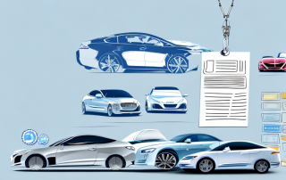 Several different types of cars with leasing and insurance tags attached