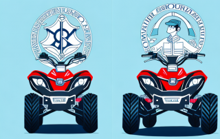 A quad bike with insurance protection symbols like a shield or umbrella