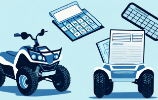 A quad bike with insurance documents and a calculator on a scenic off-road track