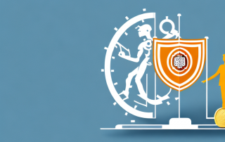 A scale balancing a shield symbolizing insurance and a coin symbolizing self-contribution