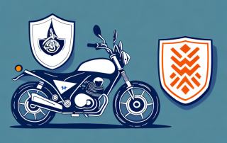 A 125cc motorcycle parked next to a shield symbolizing insurance