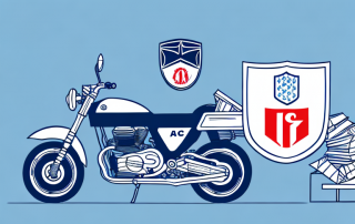A 125 ccm motorcycle parked beside a stack of insurance policy papers