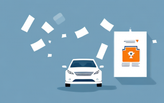 A car with insurance policy papers floating away