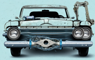 An old car being responsibly recycled at a car disposal facility