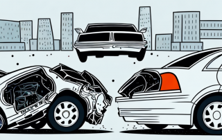 Two cars involved in a rear-end collision on a city street