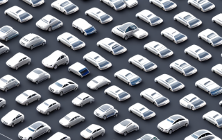 Several different types of corporate cars parked in a row