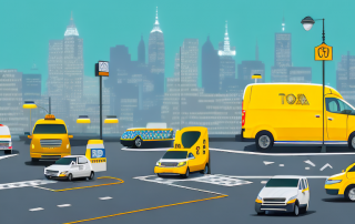 A variety of commercial vehicles like a van