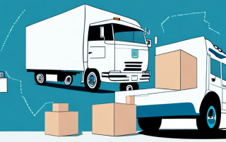 A moving truck with open doors displaying packed boxes inside
