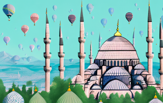 A green card nestled among iconic turkish landmarks like the blue mosque