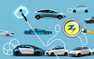 Several electric cars with different styles and sizes on a road