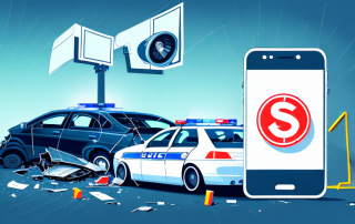 A car crash scene with a flashing police siren