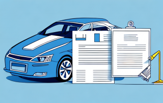A car with a minor dent and a document (indicating an insurance claim form) next to it