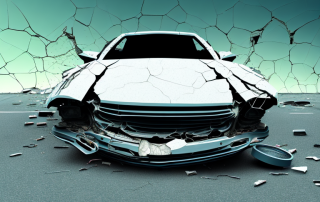 A heavily damaged car with visible signs of a total loss