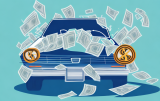 A crashed car with financial symbols spilling out of it