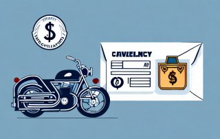 A motorcycle parked next to an insurance policy envelope