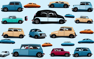 A variety of different microcars with price tags hanging from their rear-view mirrors