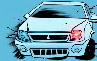 A car with visible damage parked on a city street