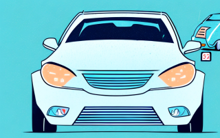 A car with visible signs of a minor accident parked on the side of a road