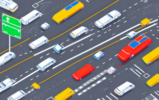 A busy intersection with various traffic signs and signals