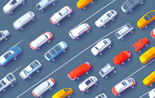 A variety of cars on a road