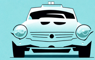 A car with a protective shield around it