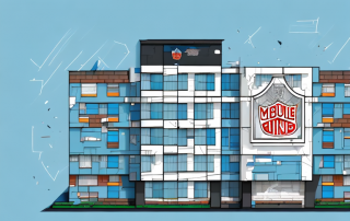 A building facade with signs of vandalism such as graffiti and broken windows