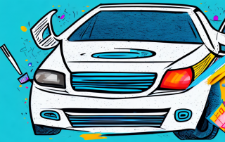 A vandalized car with visible dents and graffiti