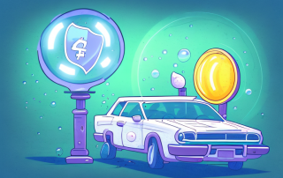 A car parked in a well-lit area with a protective bubble around it