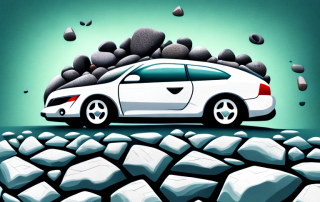 A car driving on a rocky road
