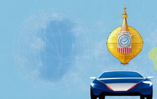 A car on a global map
