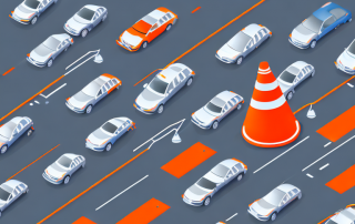 A car accident scene with visible safety measures like traffic cones