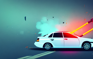 A damaged car on the side of a road