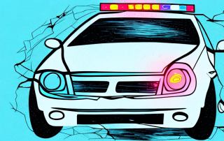 A car with visible damage from an accident on a road