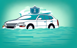 A car partially submerged in flood water