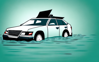 A car partially submerged in flood water