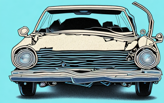 A wrecked car with a full coverage insurance tag hanging from the rearview mirror
