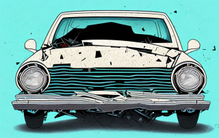 A wrecked car with a vollkasko insurance tag hanging from the rearview mirror