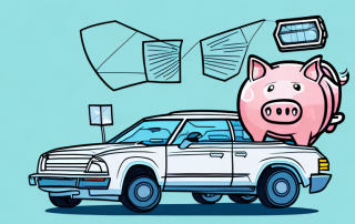 A car with a broken windshield and a piggy bank