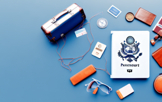 A car with a suitcase and a passport on the roof