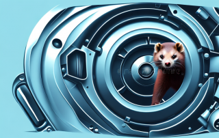 A marten (a small mammal) mischievously peeking out from a car engine