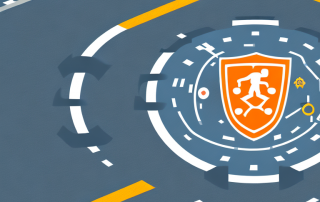 A car with insurance protection symbols like a shield and a safety belt