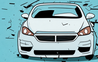 A damaged car with a table chart next to it