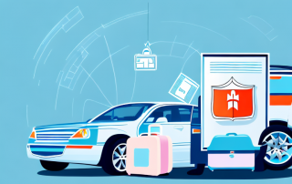 A car with open doors and luggage beside it