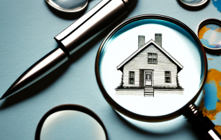 A magnifying glass highlighting some valuable items like a vintage car